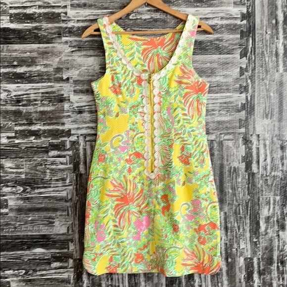 Yellow Floral Pineapple Lilly Pulitzer Dress 4 gorgeous back zipper low back - Picture 8 of 13